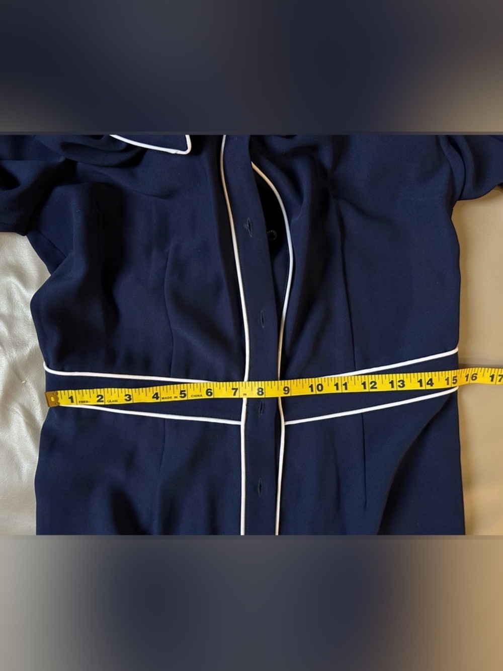 Pink Tartan Navy Dress with White Piping - Picture 4 of 8